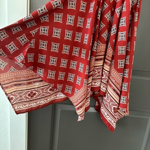 Band of Gypsies Handkerchief Scarf Print Asymmetrical Midi Red Boho Sun Dress - Picture 5 of 8